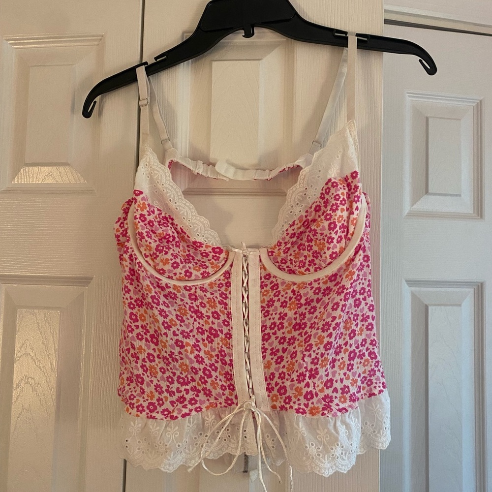 Sky to Moon Floral Pink and White Lace Top